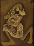Peter Elungat, Kneeling Woman, circa 2000, Oil on board