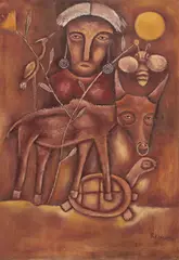 Untitled by Richard Kimathi, circa 1999, Oil on hessian cloth, sold Mar 2019