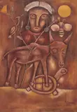 Richard Kimathi, Untitled, circa 1999, Oil on hessian cloth