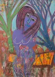 Charles Sekano, Blue Woman Sitting on the Bench, 2009–2010, Mixed media on paper