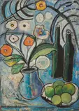 Geoffrey Mukasa, Under Palm Leaf, circa 2003–05, Oil and collage on paper