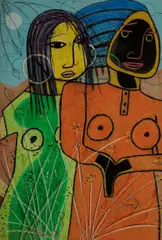 Untitled (Two Women Standing), undated by Charles Sekano, Mixed media on paper, offered Nov 2021