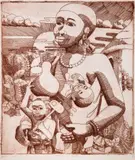 Robino Ntila, Mother and Children, 1980, Etching on paper, ed 7/100