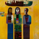 Mohamed Abdella Otaybi, Three Figures, 2019, Acrylic on canvas