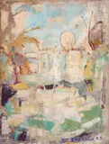 Doreen Mandawa, The Mosque Temeke (III), 1983, Oil on board-mounted canvas