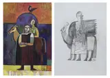 Mohamed Abdella Otaybi, Displacement, 2021 and Untitled X, 2020, Acrylic on canvas, Pencil on paper