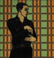 Ephrem Solomon, Folk Memory 5 (from the Folk Memory series), 2015, Woodcut plate and acrylic