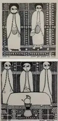 Ephrem Solomon, Makeda’s father dies, 2011 and Solomon gets perfume from Makeda, 2011, Both Ink on paper