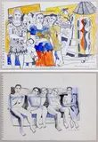 Geoffrey Mukasa, Untitled, 1998 and Untitled, 2000, Ink and gouache on paper, Ink and pastel on paper