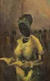 Eli Kyeyune, Untitled (The Reader), 1974, Oil on hardboard