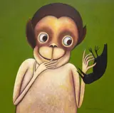 Richard Kimathi, Raven and Friend (from the monkey series), 2010, Oil on canvas