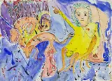 Wanyu Brush, The Woman and Her Dying Pet, circa 1990s, Watercolour on watercolour paper