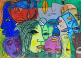 Charles Sekano, Untitled (Faces), undated, Oil pastel on paper
