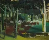 Fabian Mpagi, Untitled (The Cattle), 1978, Oil on hardboard