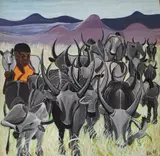 Ancent Soi, Untitled (Cow Herder), 1972, Oil on board