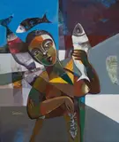 Suzan Ibrahim Mahjoub Mohamed, Struggle for Survival, 2024, Acrylic on canvas