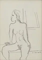 Geoffrey Mukasa, Untitled (Seated Nude), 1992, Pen on paper