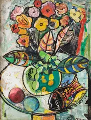Geoffrey Mukasa, Still Life, 2007-8, Mixed media with collage on board