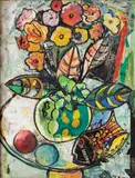Geoffrey Mukasa, Still Life, 2007-8, Mixed media with collage on board