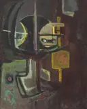 Fabian Mpagi, Abstract Figures, 1979, Oil on board
