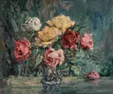 Robert Leslie Howey, Still Life Of Roses In A Vase, Oil on board