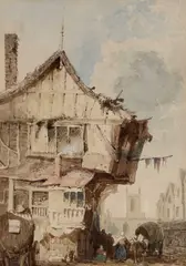 George Henry Downing, Lamb Row, Chester, Pen, ink and wash