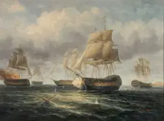 James Hardy, A Naval Battle, Oil on board