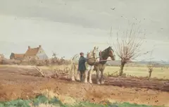 Ernest George Beach, Ploughing, Watercolour