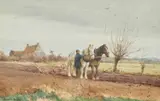 Ernest George Beach, Ploughing, Watercolour