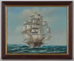 Joseph Ambrose, Tall Ship Out At Sea, Oil on board