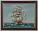 Joseph Ambrose, Tall Ship Out At Sea, Oil on board
