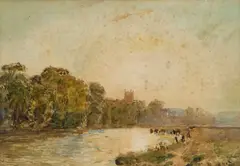 Herbert F. Royle, Sunset On The Wharf, Addingham & A River View, Watercolour