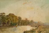 Herbert F. Royle, Sunset On The Wharf, Addingham & A River View, Watercolour