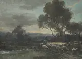 William Ashton, Shepherd With His Flock, Watercolour