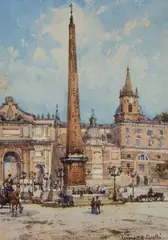 Conrad Hector Raffaele Carelli, Piazza Del Popolo, Rome, Watercolour