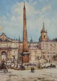 Conrad Hector Raffaele Carelli, Piazza Del Popolo, Rome, Watercolour