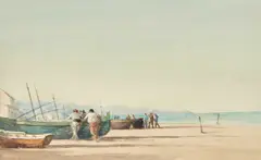 Martin Hardie, Waiting By The Boats, Watercolour
