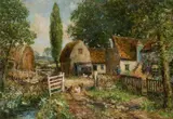 John Falconer Slater, The Country Farmstead, Oil on board