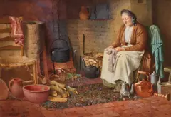 Henry Edward Spernon Tozer, A Lady By Cottage Fire, 1914, Watercolour