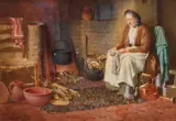 Henry Edward Spernon Tozer, A Lady By Cottage Fire, 1914, Watercolour