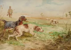 Hounds On A Shoot by Arthur Alfred Davis, Watercolour, sold Oct 2025