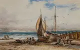 James Orrock, Fishermen Drying Nets And Fishing Boats On The Sussex Coast, A Pair, 1895, Watercolour