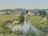 Mervyn Goode, Sussex Farmhouse Near The River Arun, Oil on canvas