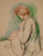Philip Naviasky, Mother And Child, Possibly Millie Naviasky Holding The Couple's Daughter, 1934, Charcoal and pastel on paper