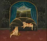 Jerzy Marek, 'Window Seat', Cats In An Interior, 1972, Oil on board