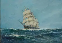 Schooner On Choppy Seas by Daniel Sherrin, Oil on canvas, sold Aug 2025