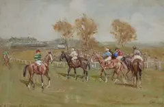 John Atkinson, Half Mile Starting Post, Gosforth Park, Watercolour heightened with white