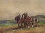 John Atkinson, Shire Horses Ploughing, Watercolour