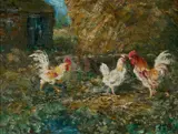 John Falconer Slater, Chickens By A Haystack, Oil on board