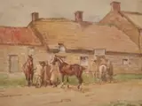 John Atkinson, Horse Trading Outside The Wheat Sheaf, Watercolour over pencil